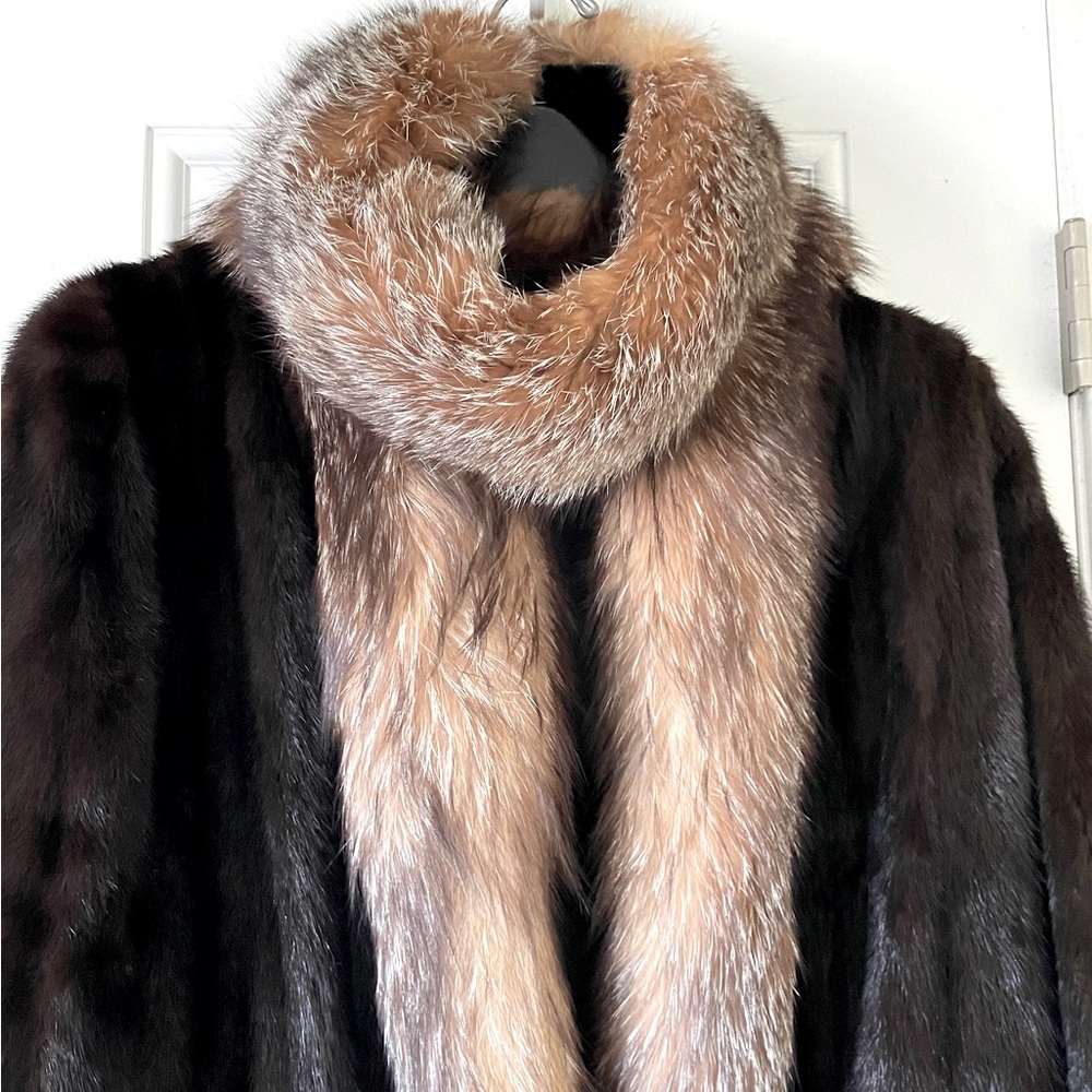 Full length fur coat! Mahogany with mixed brown trim.